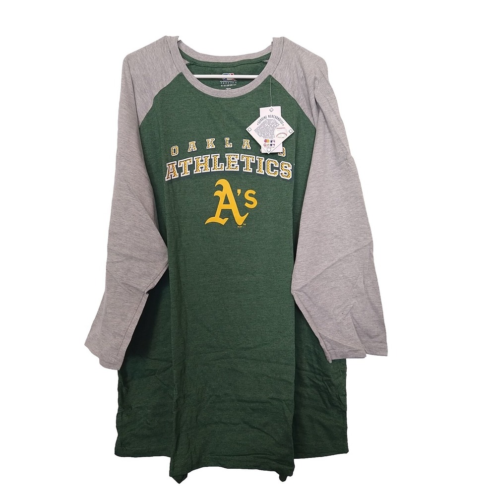 Men's Oakland Athletics A's Big & Tall Green Gray 3/4 Sleeve Shirt 3XLT